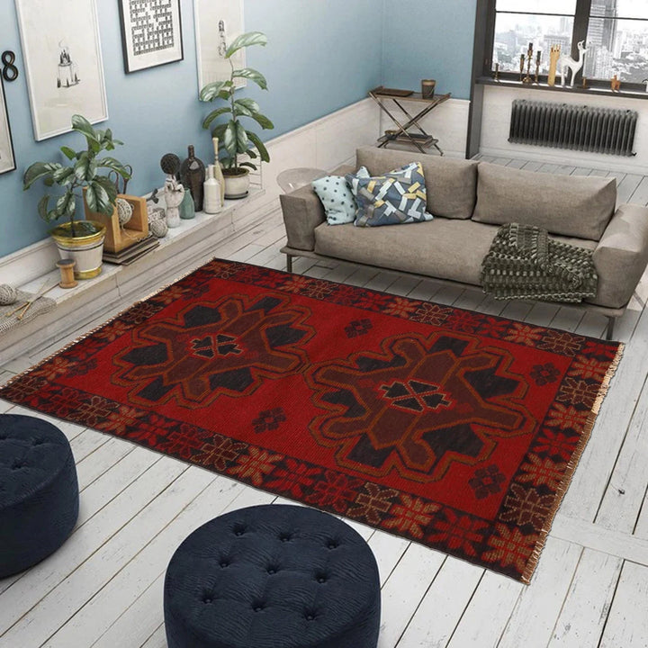 Red Afghan Baluchi Rug 2' 8" x 4' 7" Hand-Knotted | No. AL43668