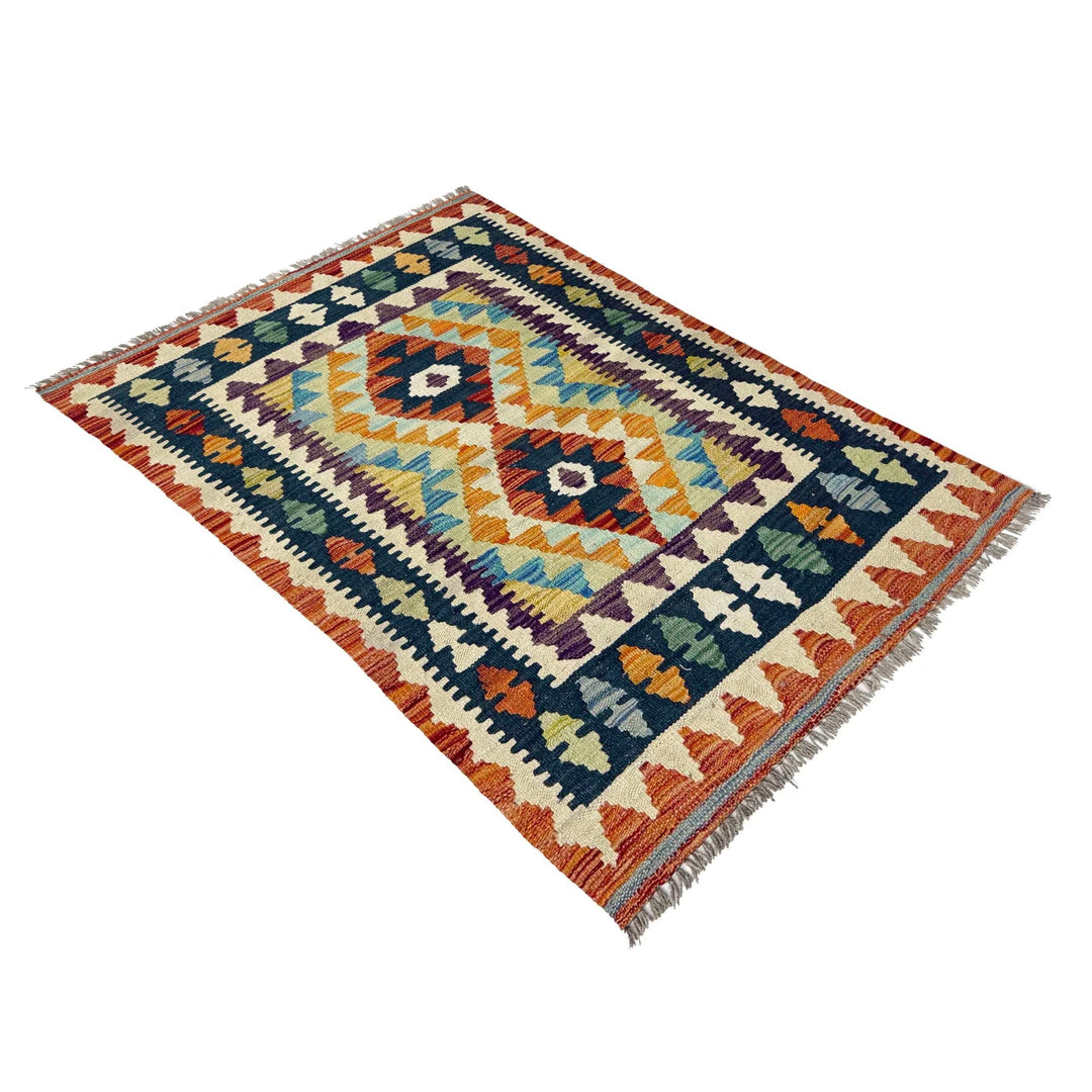 Afghan Vegetable Kilim Rug 2' 7" x 4' 0" Flat-Weave | No. AL436749