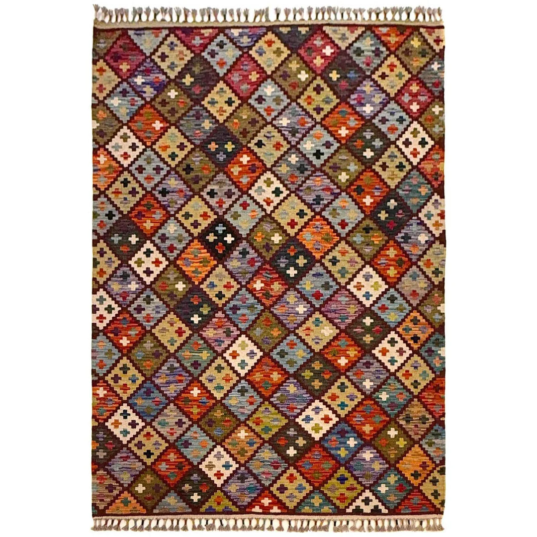 Afghan Vegetable Kilim Rug 4' 2" x 6' 0" Flat-Weave | No. AL43712
