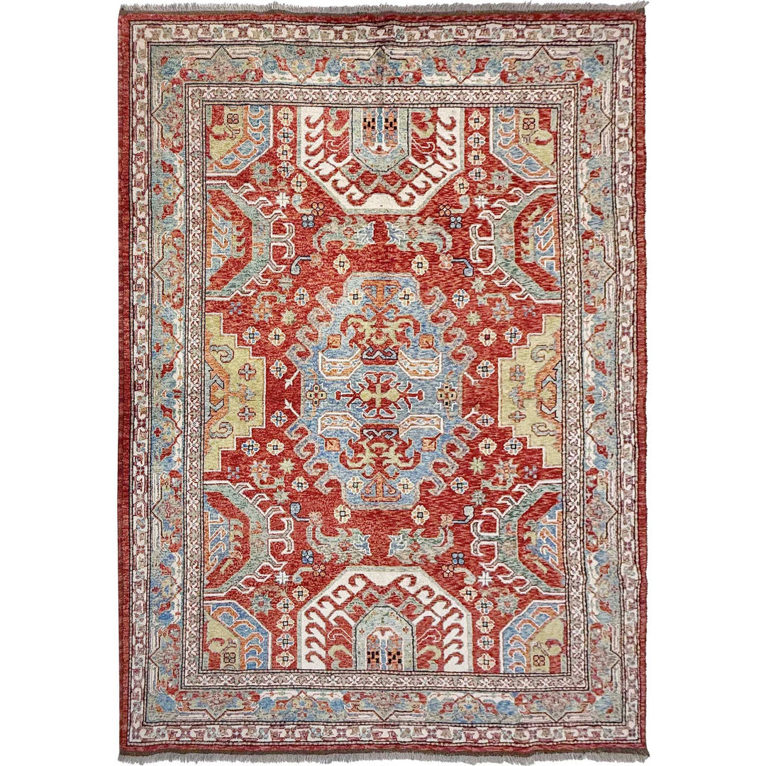 Red Afghan Heriz Rug 6' 9" x 9' 7" Hand-Knotted | No. AL43726
