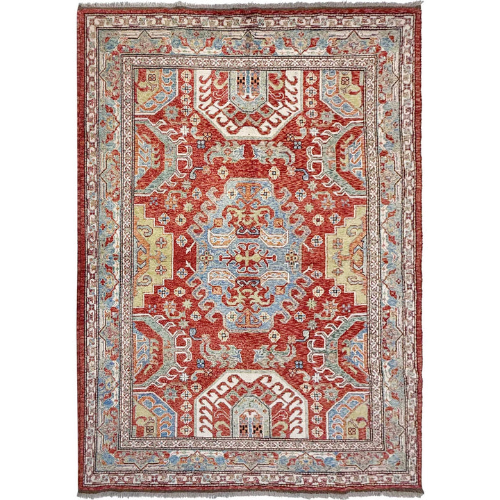 Red Afghan Heriz Rug 6' 9" x 9' 7" Hand-Knotted | No. AL43726