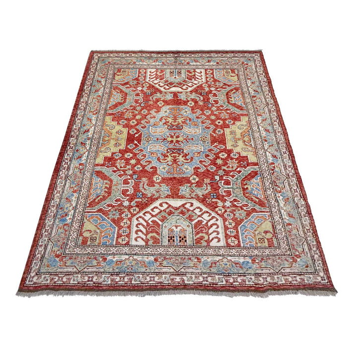 Red Afghan Heriz Rug 6' 9" x 9' 7" Hand-Knotted | No. AL43726