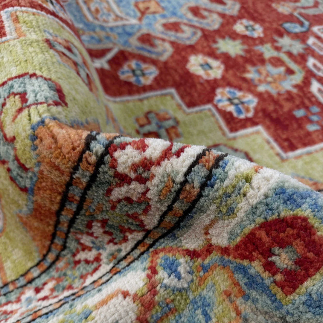 Red Afghan Heriz Rug 6' 9" x 9' 7" Hand-Knotted | No. AL43726