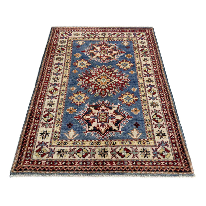 Blue Afghan Kazak Rug 2'6" x 3'11" Hand-Knotted | No. AL43727