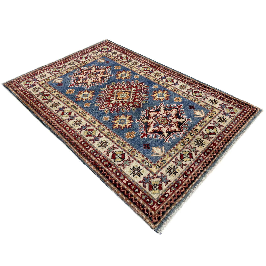Blue Afghan Kazak Rug 2'6" x 3'11" Hand-Knotted | No. AL43727