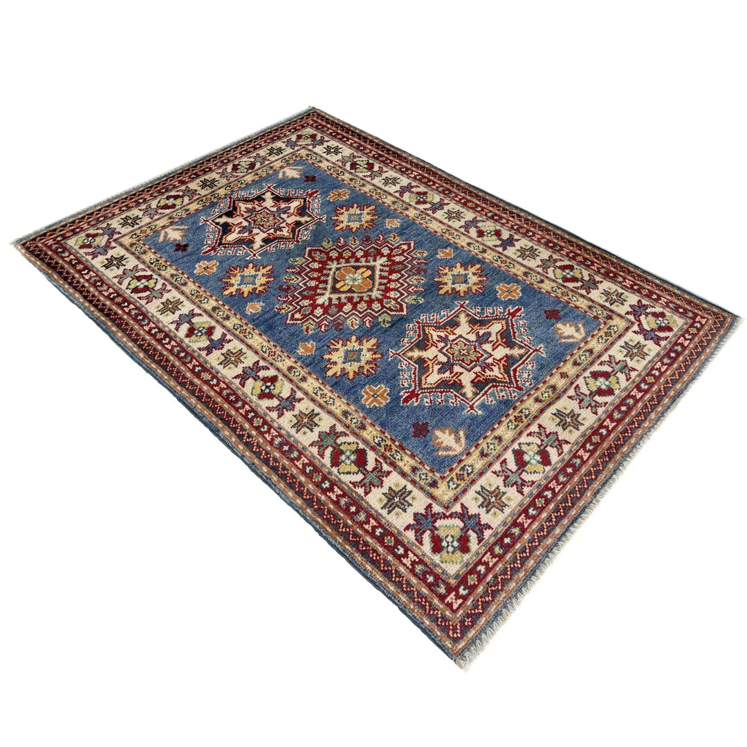 Blue Afghan Kazak Rug 2'6" x 3'11" Hand-Knotted | No. AL43727