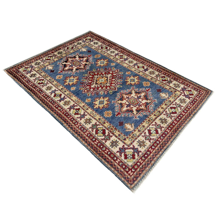 Blue Afghan Kazak Rug 2'6" x 3'11" Hand-Knotted | No. AL43727