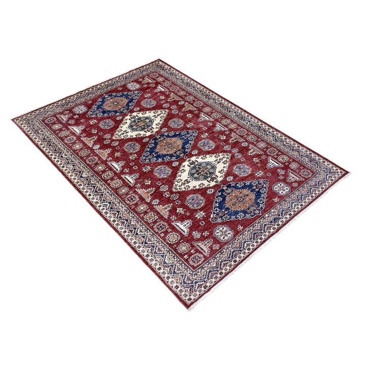 Red Afghan Kazak Rug 6' 9" x 10' 0" Hand-Knotted | No. AL43775