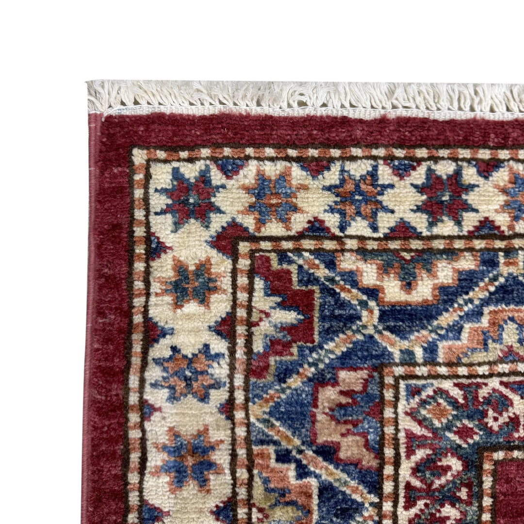 Red Afghan Kazak Rug 6' 9" x 10' 0" Hand-Knotted | No. AL43775