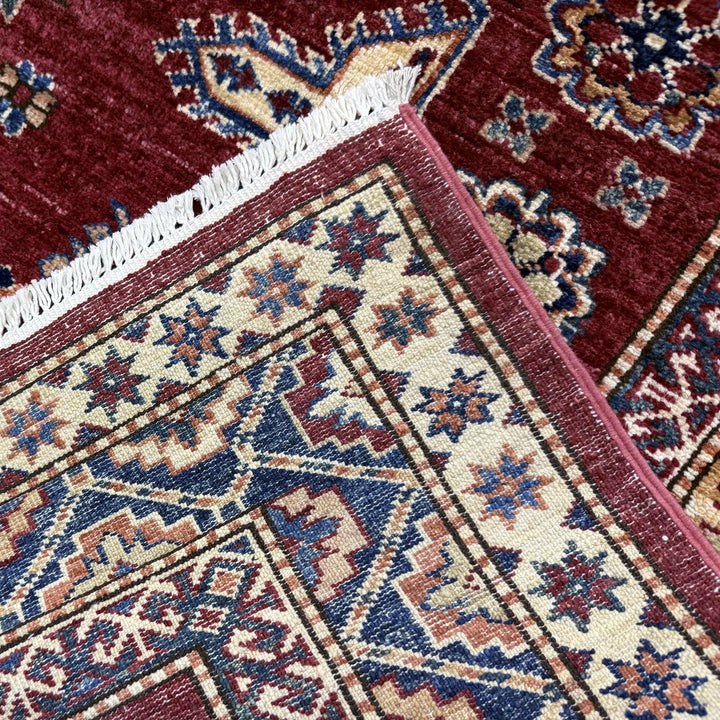 Red Afghan Kazak Rug 6' 9" x 10' 0" Hand-Knotted | No. AL43775