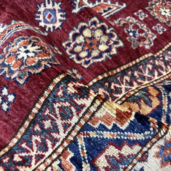 Red Afghan Kazak Rug 6'9" x 10'0" Hand-Knotted | No. AL43775