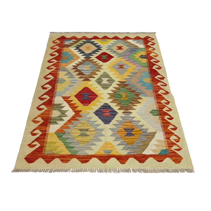 Afghan Vegetable Kilim Rug 3' 5" x 5' 1" Flat-Weave | No. AL437851