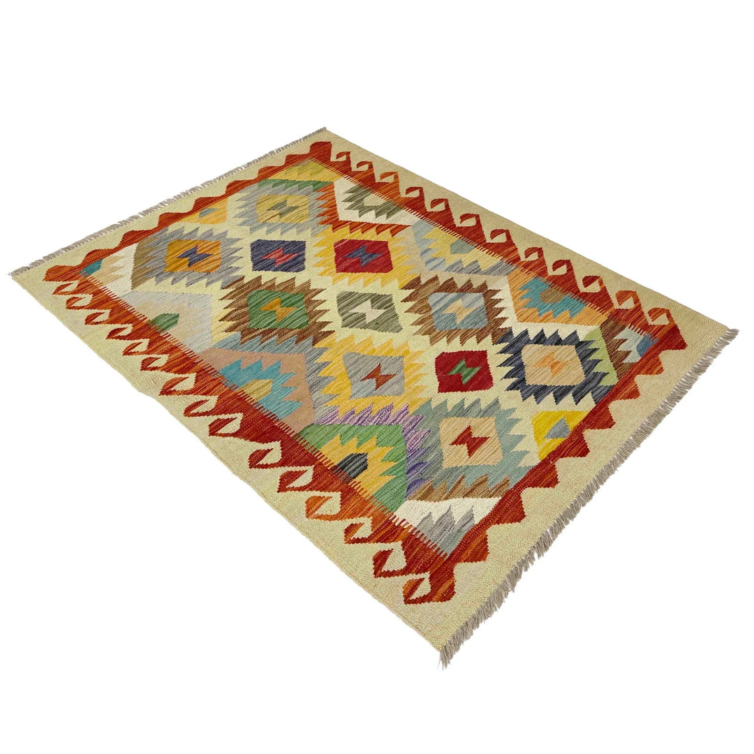 Afghan Vegetable Kilim Rug 3' 5" x 5' 1" Flat-Weave | No. AL437851