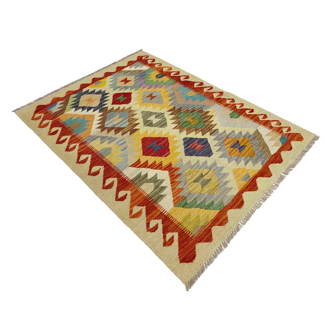 Afghan Vegetable Kilim Rug 3' 5" x 5' 1" Flat-Weave | No. AL437851