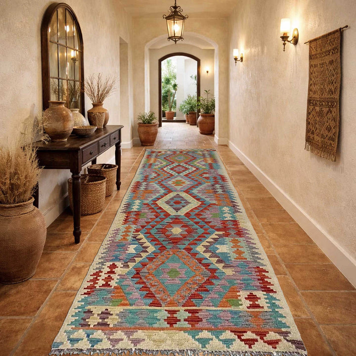 Afghan Vegetable Kilim Rug 2' 7" x 9' 9" Flat-Weave | No. AL43813