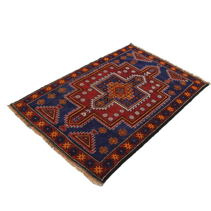 Navy Afghan Baluchi Rug 3' 3" x 4' 9" Hand-Knotted | No. AL43830