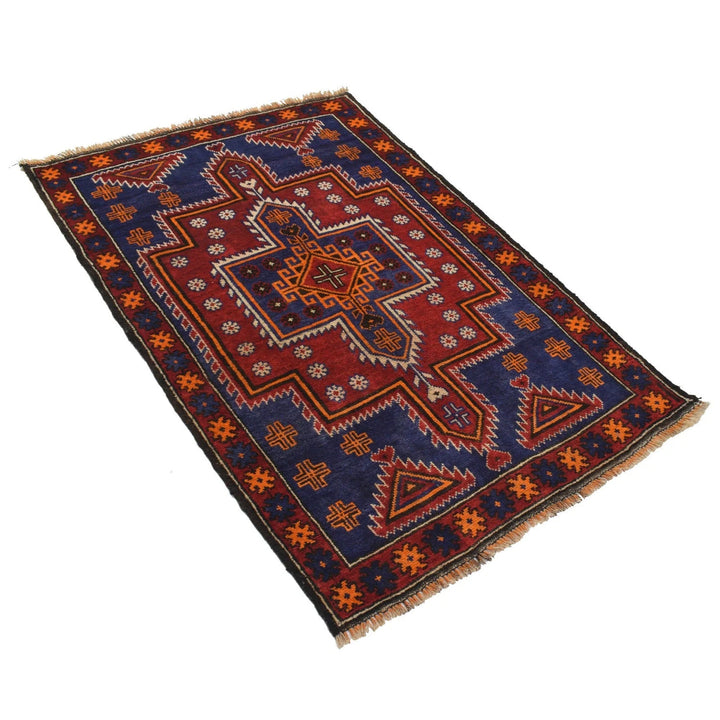 Navy Afghan Baluchi Rug 3' 3" x 4' 9" Hand-Knotted | No. AL43830