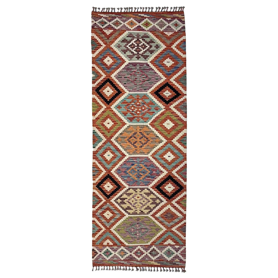 Afghan Vegetable Kilim Rug 2' 10" x 8' 1" Flat-Weave | No. AL43985