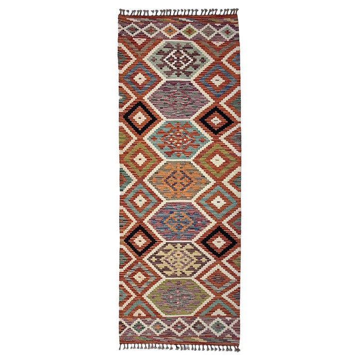 Afghan Vegetable Kilim Rug 2' 10" x 8' 1" Flat-Weave | No. AL43985