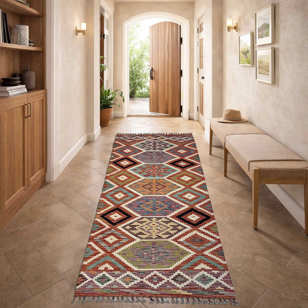 Afghan Vegetable Kilim Rug 2' 10" x 8' 1" Flat-Weave | No. AL43985