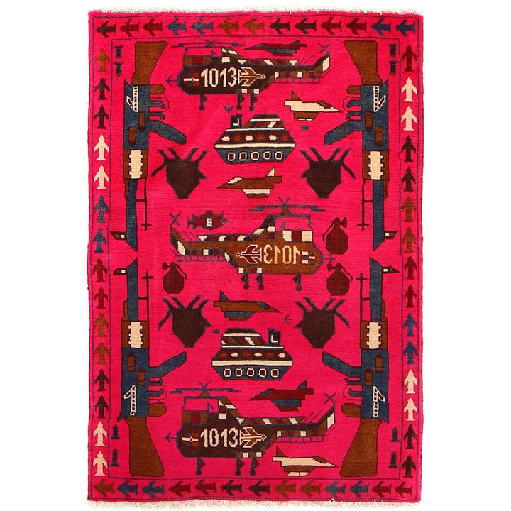 Pink Afghan War Rug 2' 7" x 4' 0" Hand-Knotted | No. AL44002