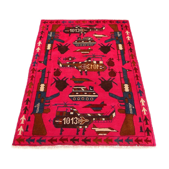 Pink Afghan War Rug 2' 7" x 4' 0" Hand-Knotted | No. AL44002
