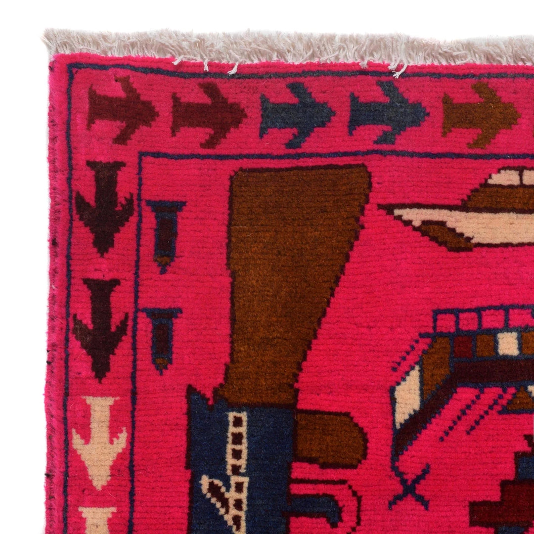 Pink Afghan War Rug 2' 7" x 4' 0" Hand-Knotted | No. AL44002