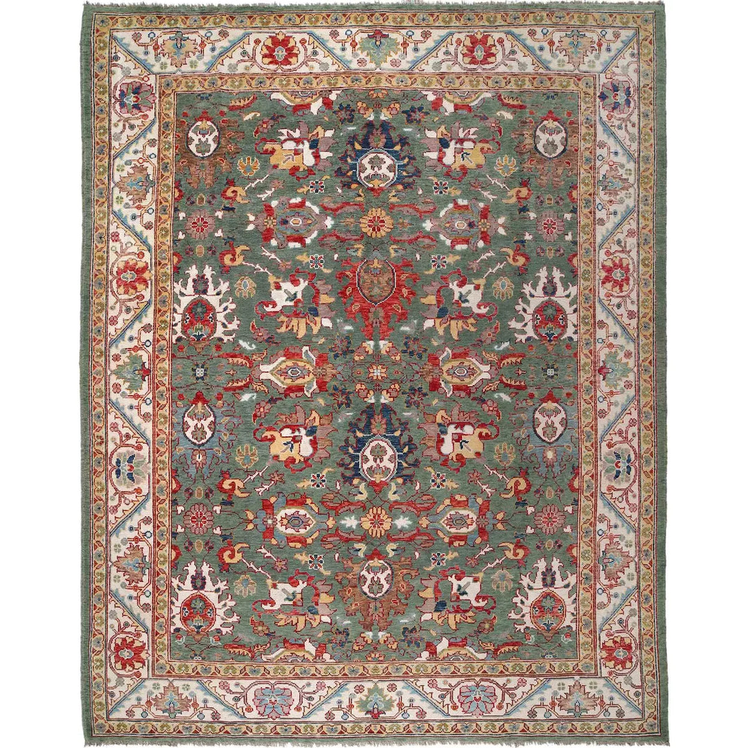 Sage Green Afghan Oushak Rug 9' 5" x 11' 10" Hand-Knotted | No. AL44040
