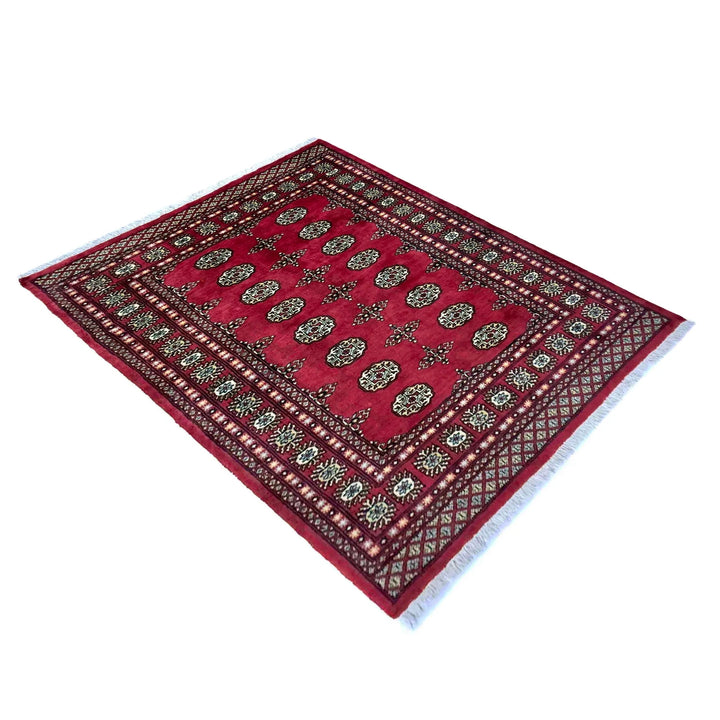 Vibrant Red Pakistani Bokhara Rug 4'1" x 5'10" Hand-Knotted | No. AL441729