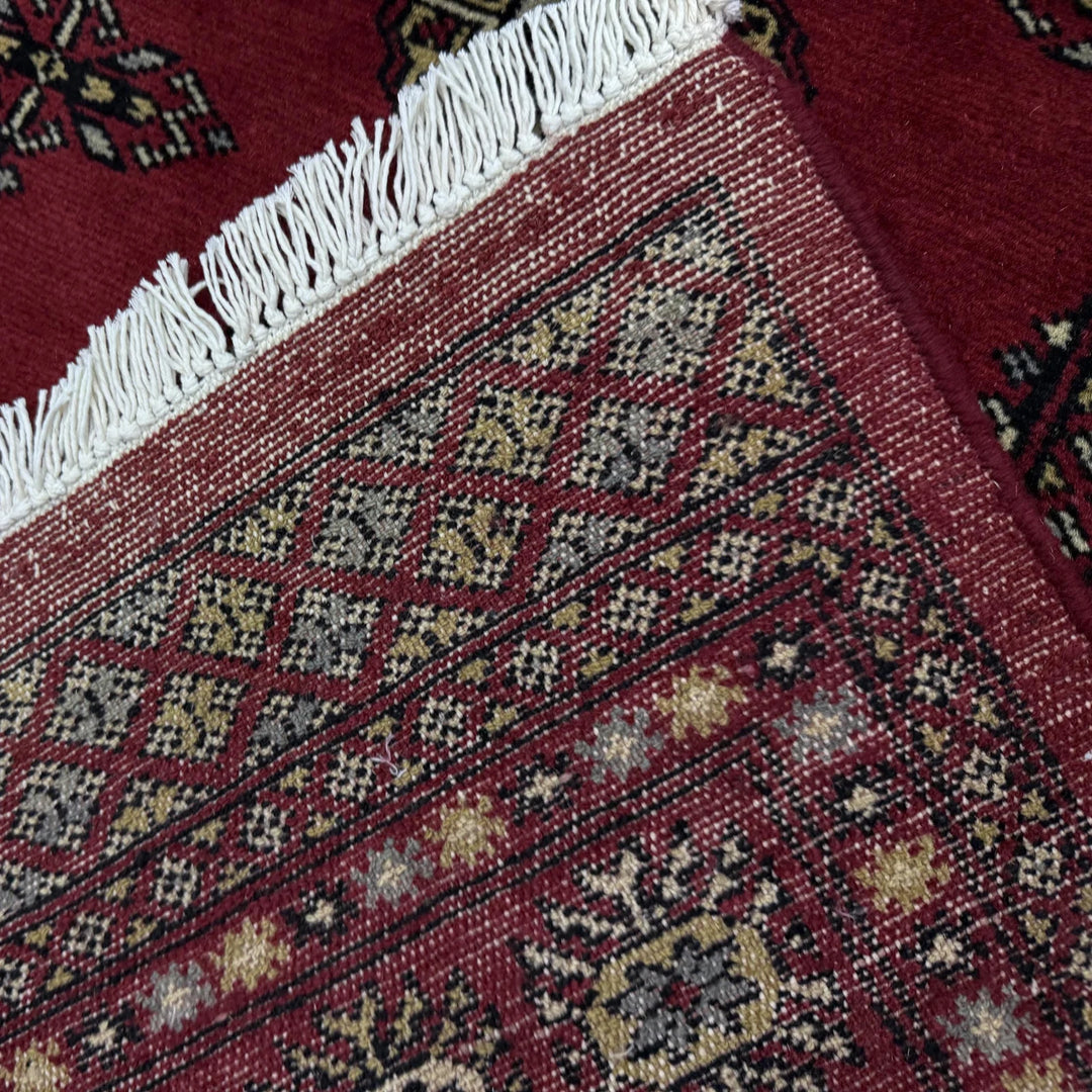 Vibrant Red Pakistani Bokhara Rug 4'1" x 5'10" Hand-Knotted | No. AL441729
