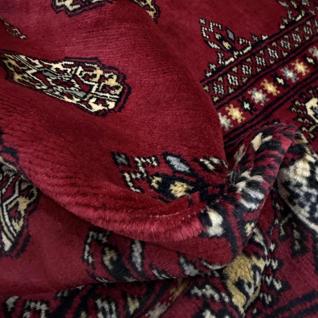 Vibrant Red Pakistani Bokhara Rug 4'1" x 5'10" Hand-Knotted | No. AL441729