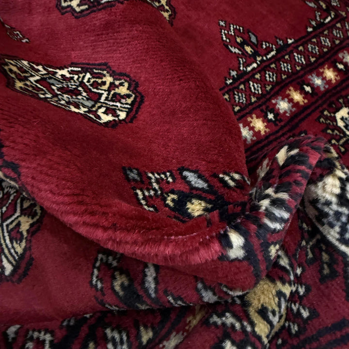Vibrant Red Pakistani Bokhara Rug 4'1" x 5'10" Hand-Knotted | No. AL441729