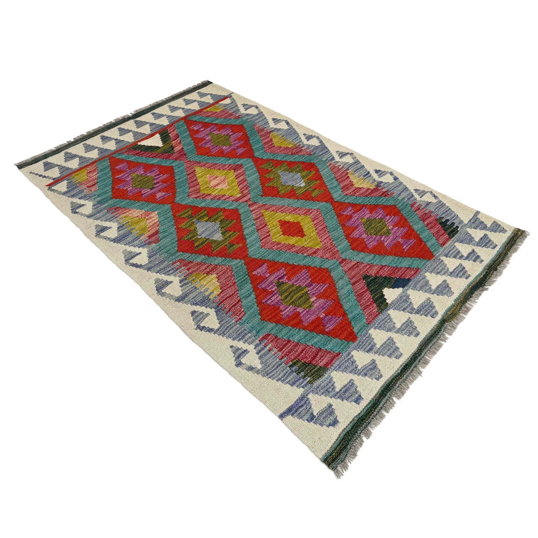Afghan Vegetable Kilim Rug 3' 1" x 4' 6" Flat-Weave | No. AL441999
