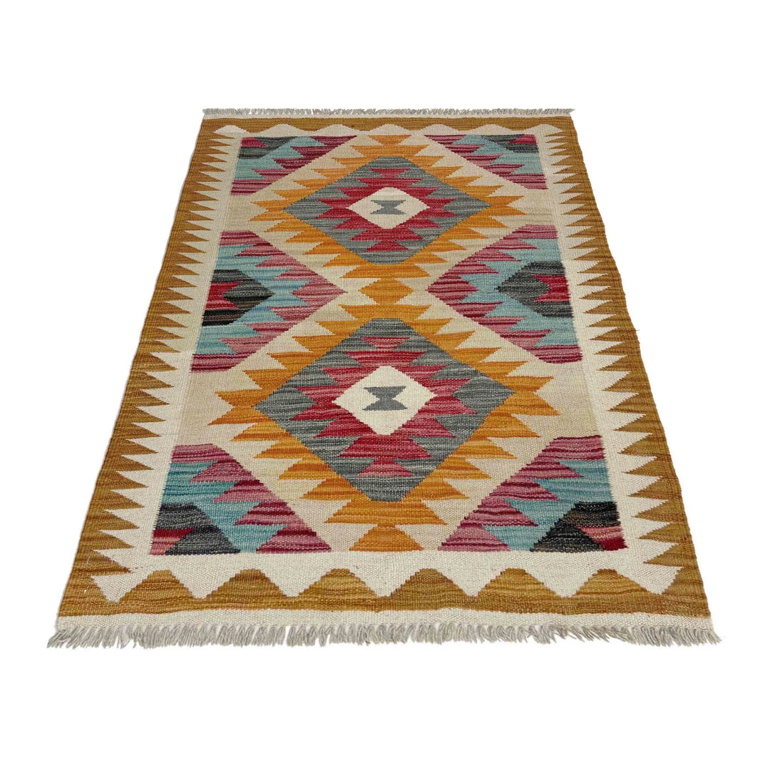Afghan Vegetable Kilim Rug 2' 7" x 3' 10" Flat-Weave | No. AL442559