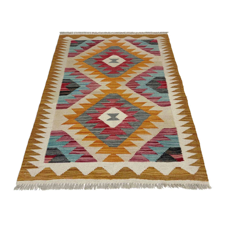 Afghan Vegetable Kilim Rug 2' 7" x 3' 10" Flat-Weave | No. AL442559