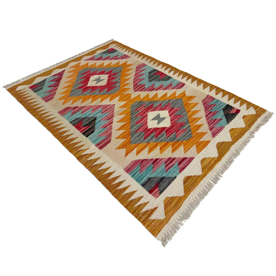 Afghan Vegetable Kilim Rug 2' 7" x 3' 10" Flat-Weave | No. AL442559
