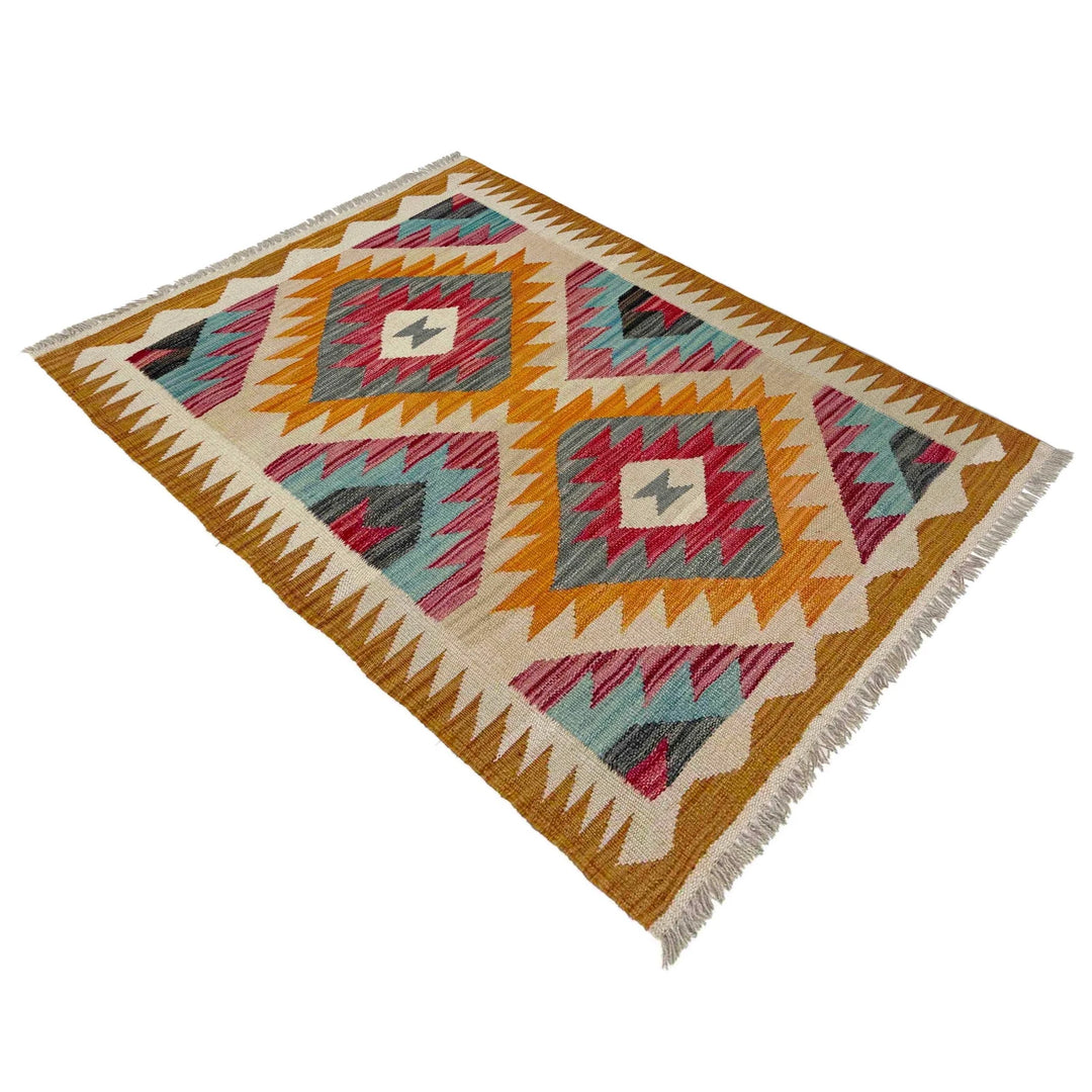 Afghan Vegetable Kilim Rug 2' 7" x 3' 10" Flat-Weave | No. AL442559