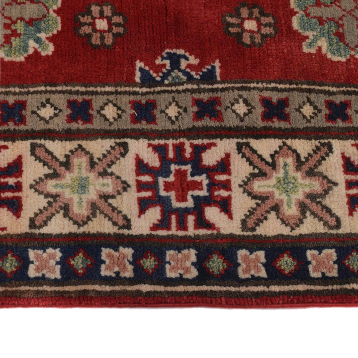 Red Afghan Kazak Rug 3' 3" x 4' 7" Hand-Knotted | No. AL44282