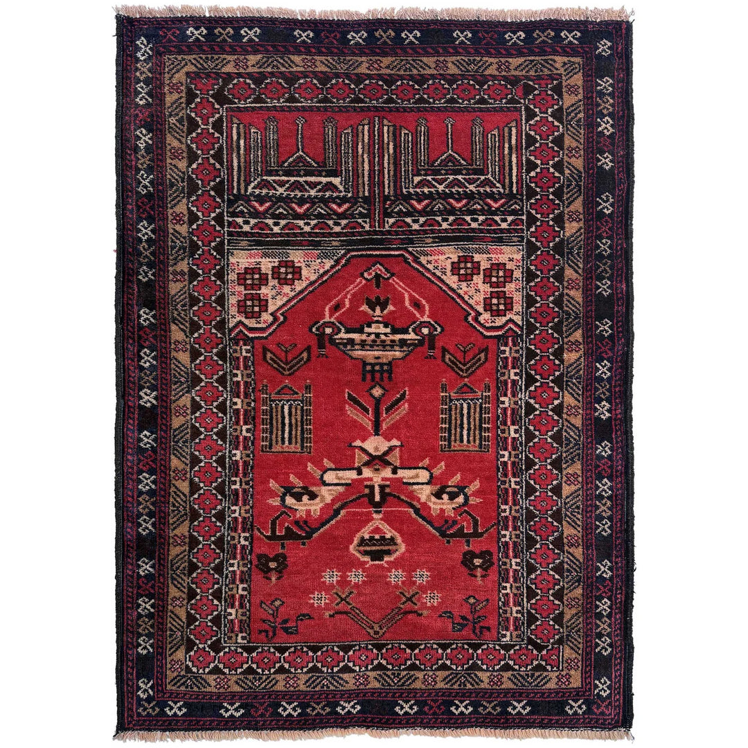 Red Afghan Tribal Rug 2' 11" x 4' 3" Hand-Knotted | No. AL44290