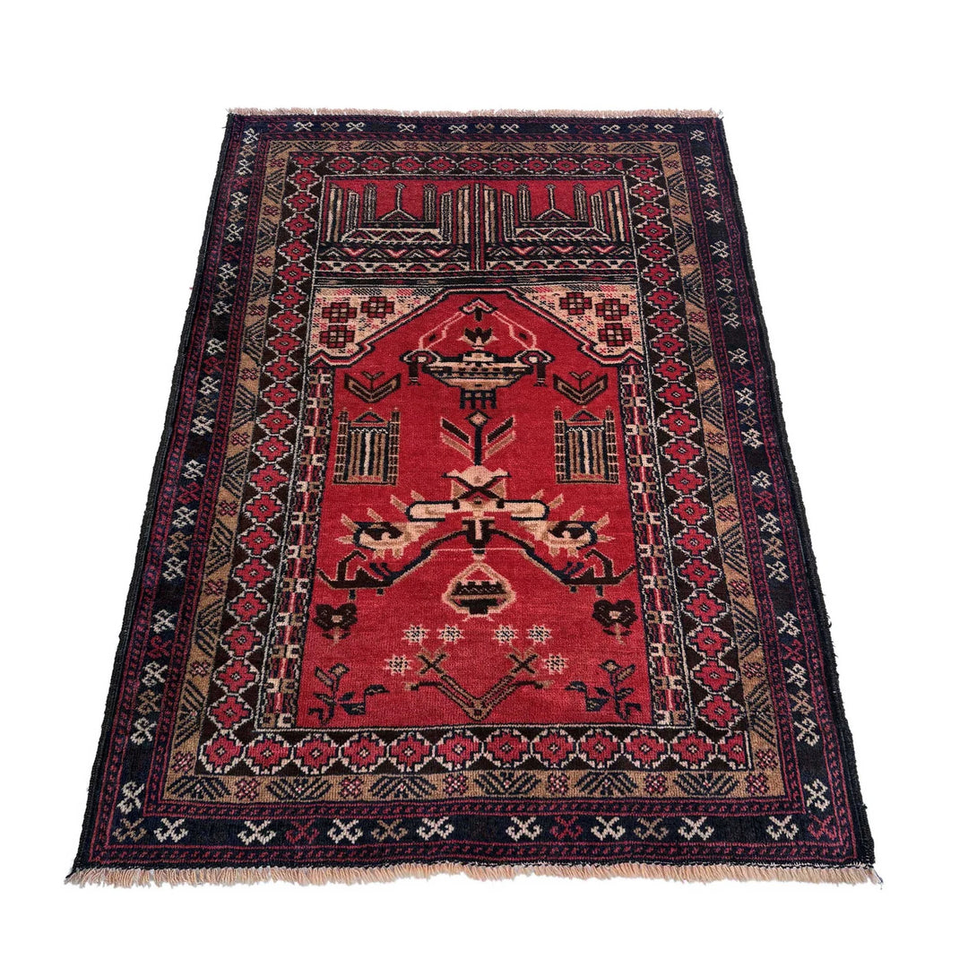 Red Afghan Tribal Rug 2' 11" x 4' 3" Hand-Knotted | No. AL44290