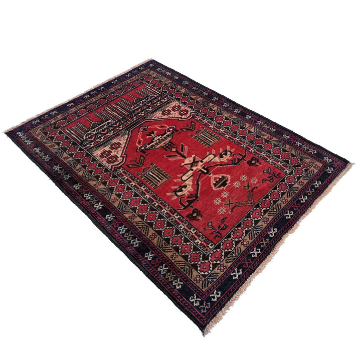 Red Afghan Tribal Rug 2' 11" x 4' 3" Hand-Knotted | No. AL44290