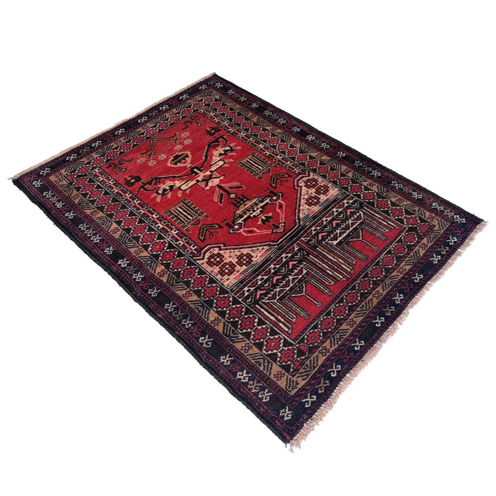 Red Afghan Tribal Rug 2' 11" x 4' 3" Hand-Knotted | No. AL44290