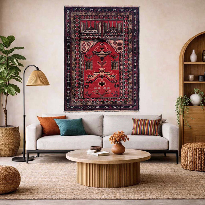 Red Afghan Tribal Rug 2' 11" x 4' 3" Hand-Knotted | No. AL44290