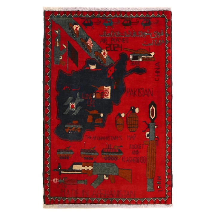 Red Afghan War Rug 2' 8" x 4' 1" Hand-Knotted | No. AL44316