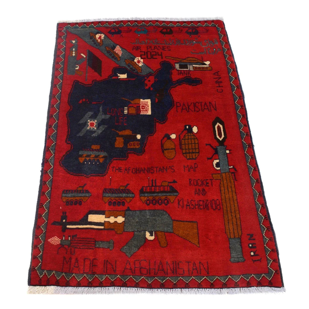 Red Afghan War Rug 2' 8" x 4' 1" Hand-Knotted | No. AL44316