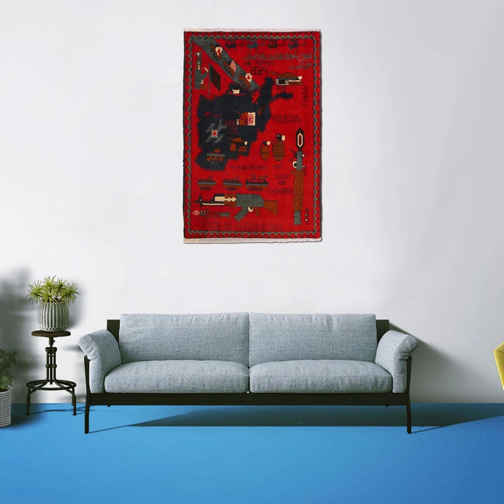Red Afghan War Rug 2' 8" x 4' 1" Hand-Knotted | No. AL44316