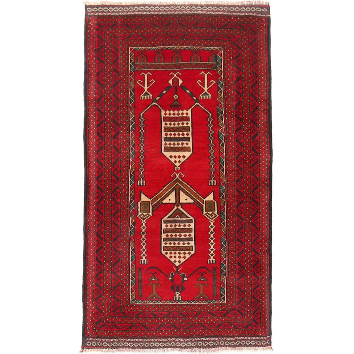 Red Afghan Baluchi Rug 2' 6" x 4' 8" Hand-Knotted | No. AL44433