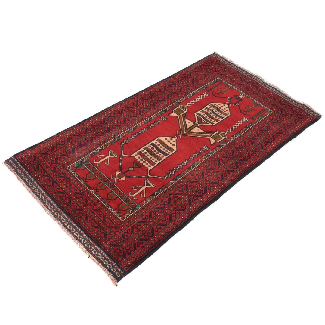 Red Afghan Baluchi Rug 2' 6" x 4' 8" Hand-Knotted | No. AL44433
