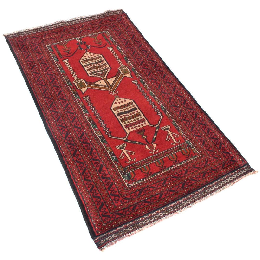 Red Afghan Baluchi Rug 2' 6" x 4' 8" Hand-Knotted | No. AL44433