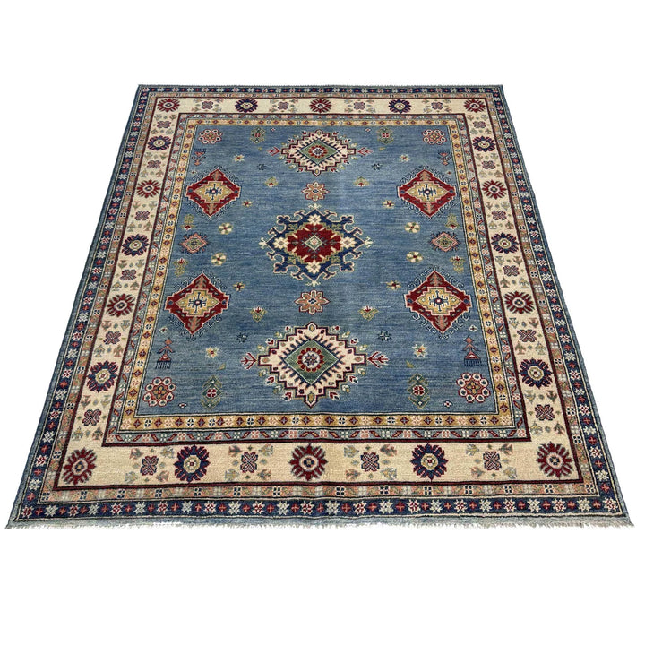 Blue Afghan Kazak Rug 4' 10" x 6' 2" Hand-Knotted | No. AL44465